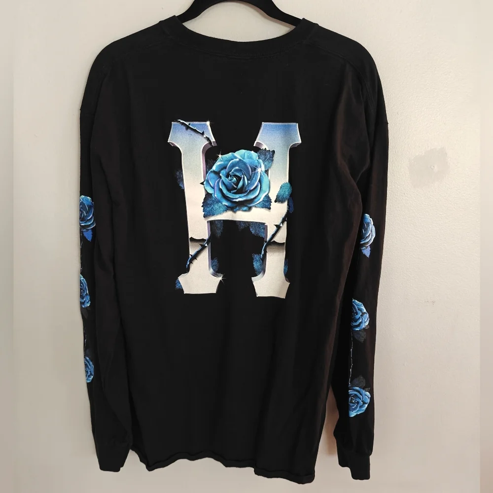 Huf Black Long Sleeve Shirt with Blue Rose Design - Picture 3 of 10
